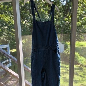 Bow laced denim overalls